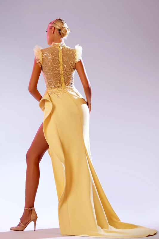 High Neck Embroidered Gown