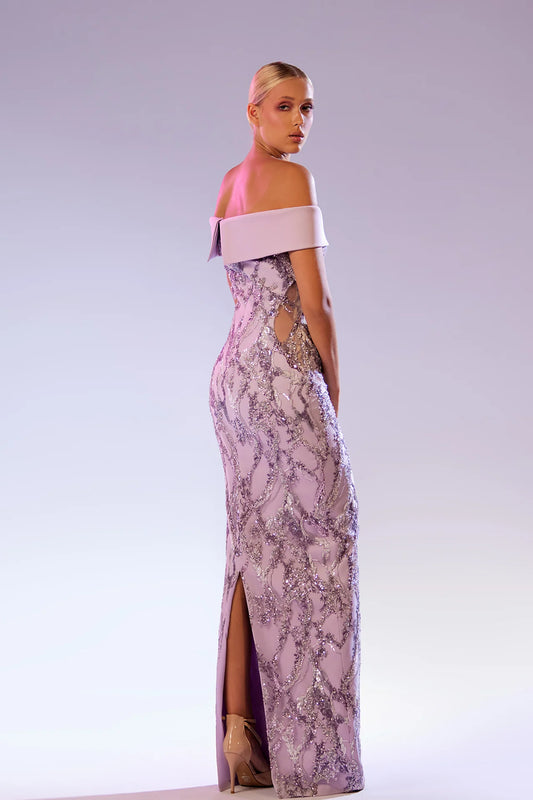 Off-Shoulder Gown with Cuts