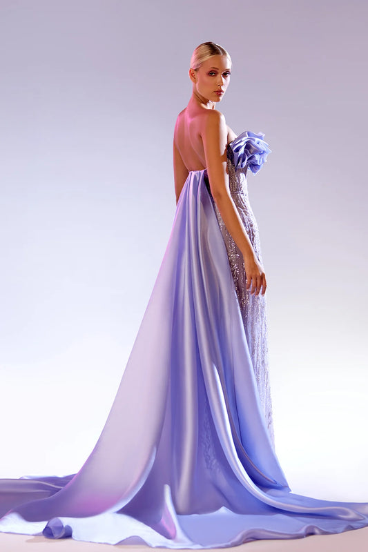 Strapless Organza Cape Gown