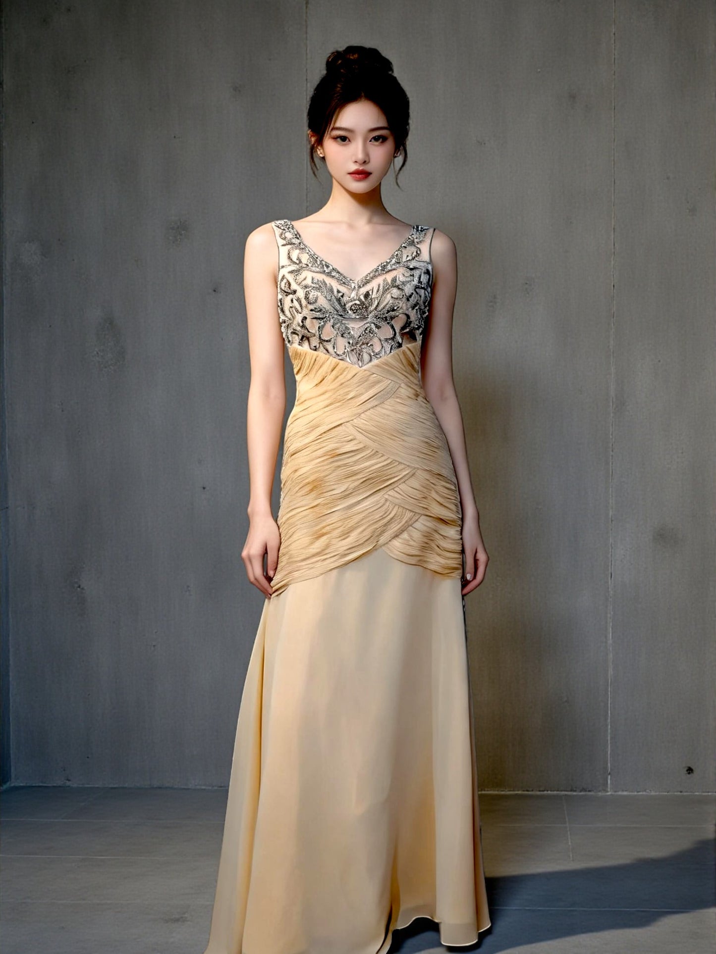 V-Neck Beaded Gown