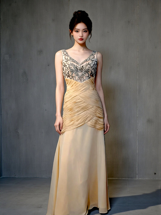 V-Neck Beaded Gown