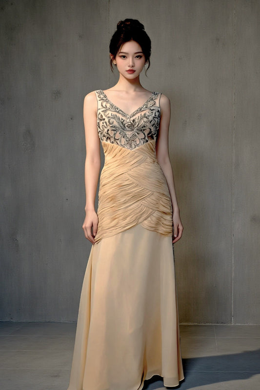 V-Neck Beaded Gown