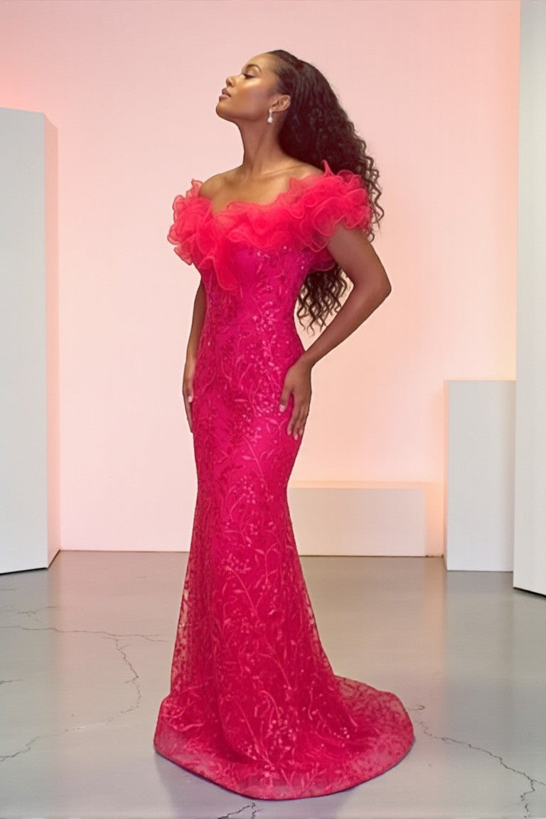 Off Shoulder Ruffled Gown
