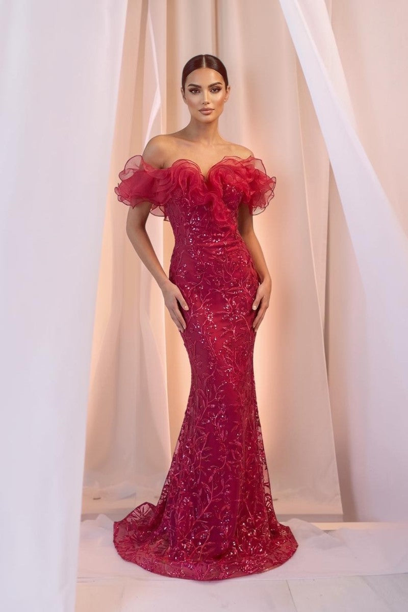 Off Shoulder Ruffled Gown