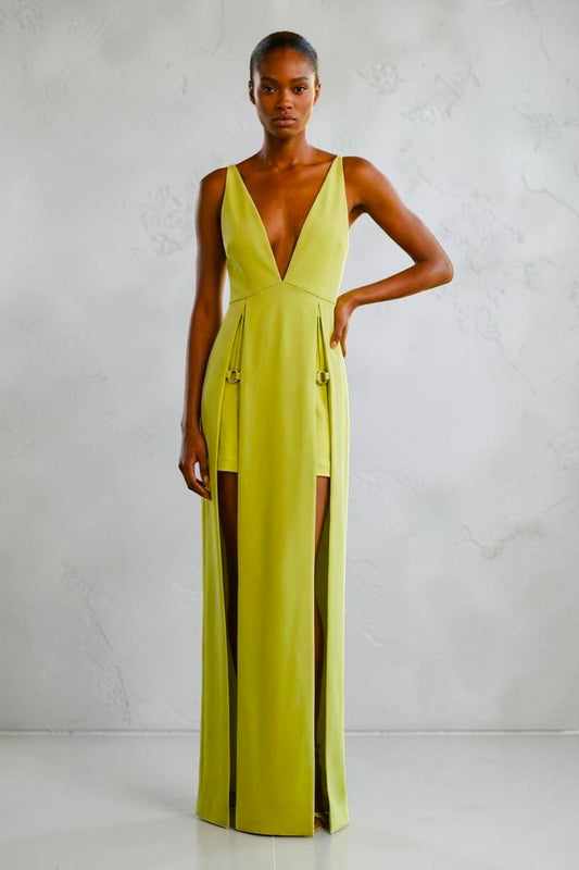 Plunge Neck Runway Gown