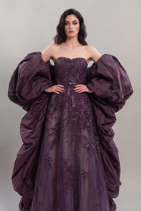 Embroidered Dress & Taffeta Cape