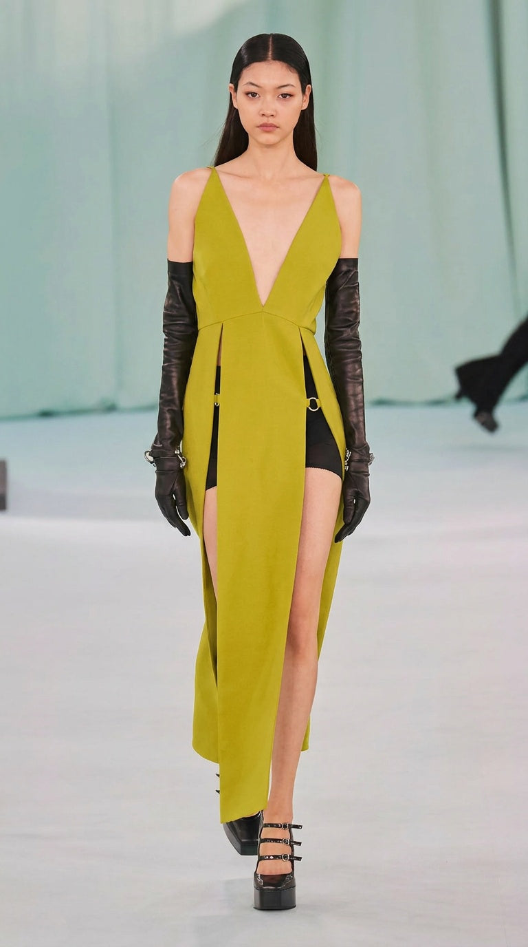 Plunge Neck Runway Gown