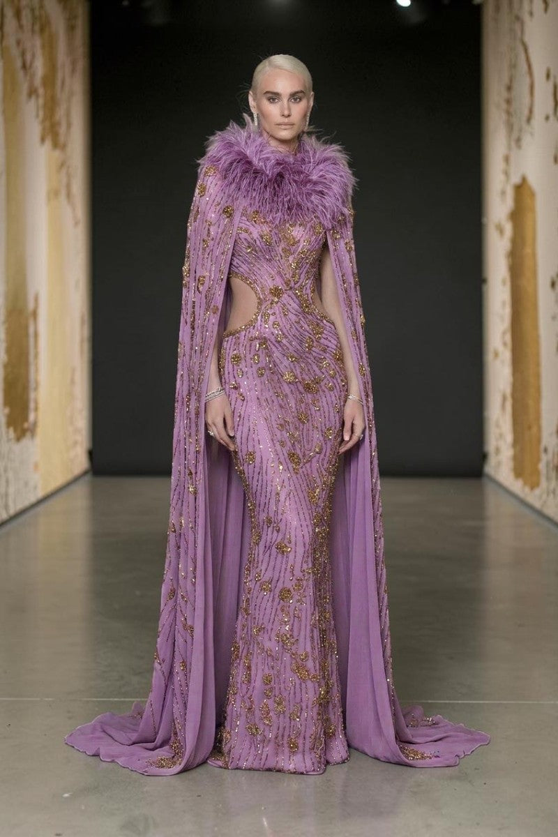 Long Caped Sleeve Gown