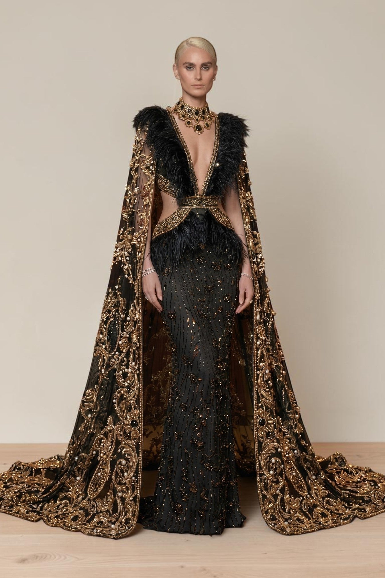 Caped Long Sleeve Gown