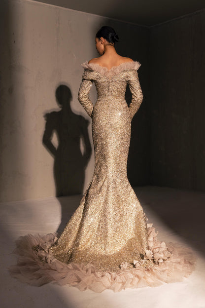 Off-Shoulder Ruffle Gown
