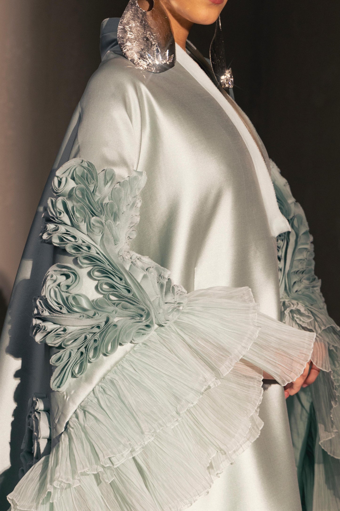 Voluminous Ruffled Cape Gown