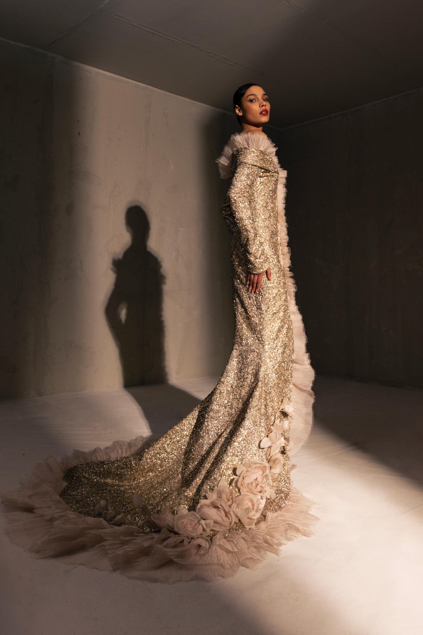 Off-Shoulder Ruffle Gown