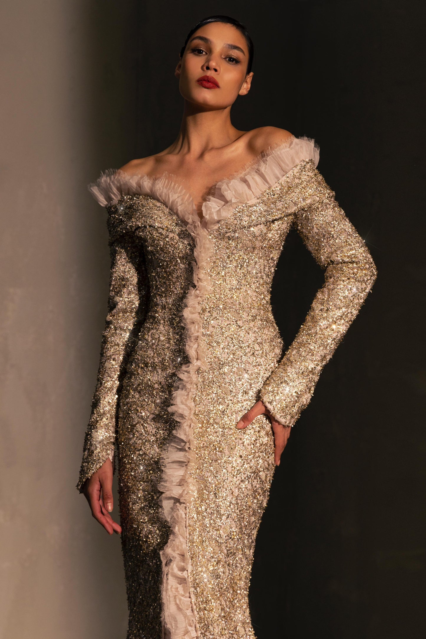 Off-Shoulder Ruffle Gown