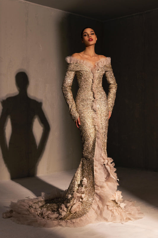 Off-Shoulder Ruffle Gown