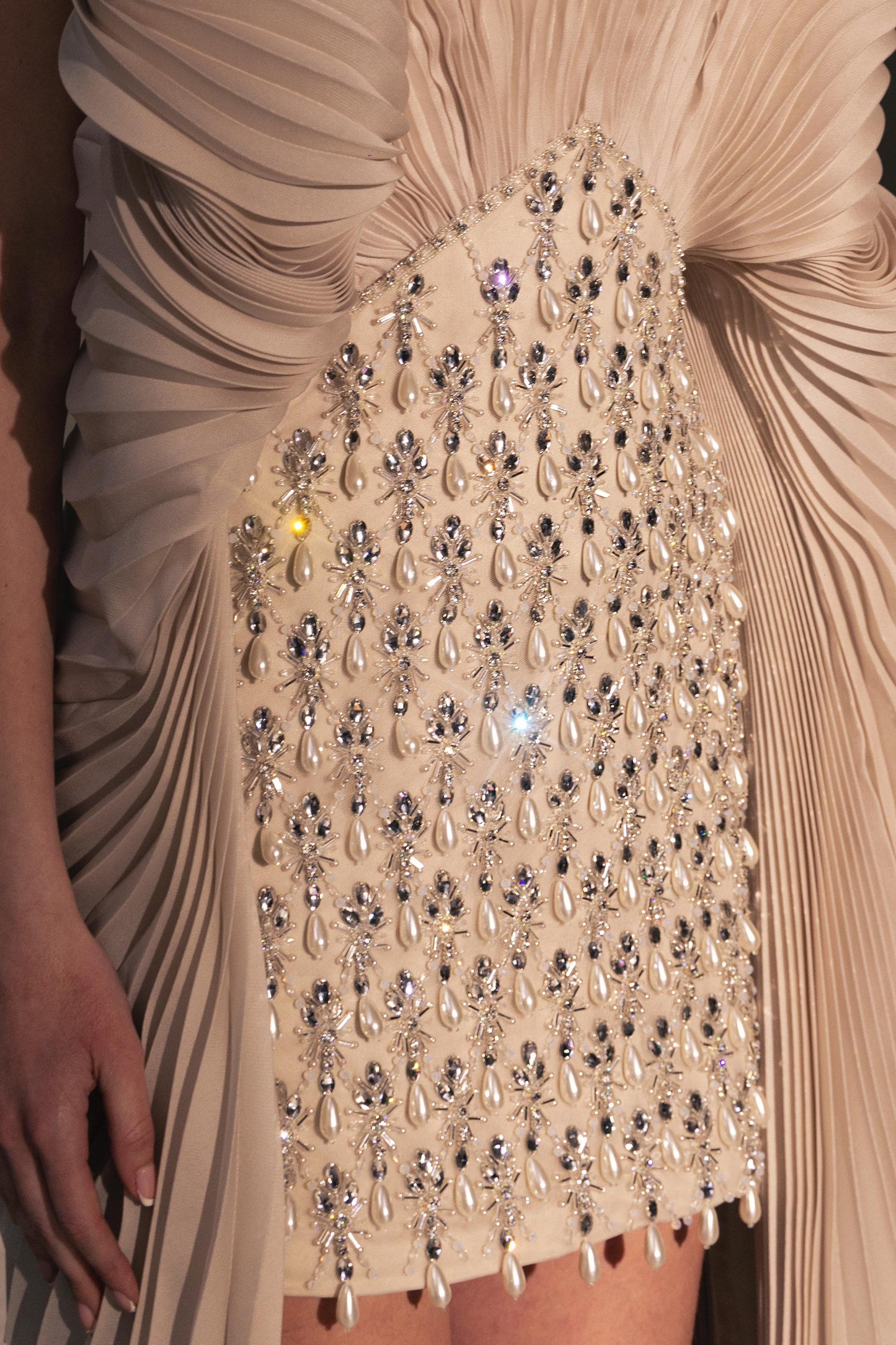 Pleated Crystal Mini Dress