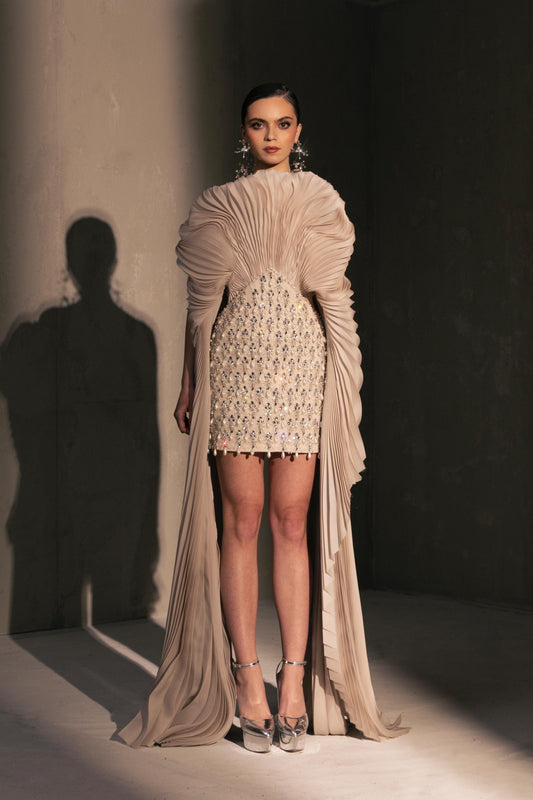 Pleated Crystal Mini Dress