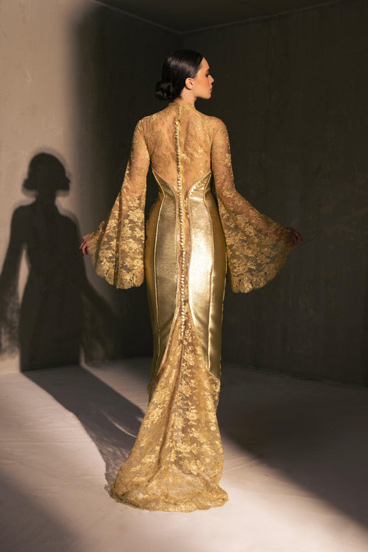 Metallic Midi Dress with Train