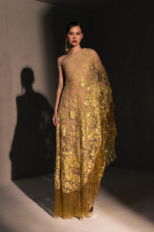 One-Shoulder Embroidered Gown