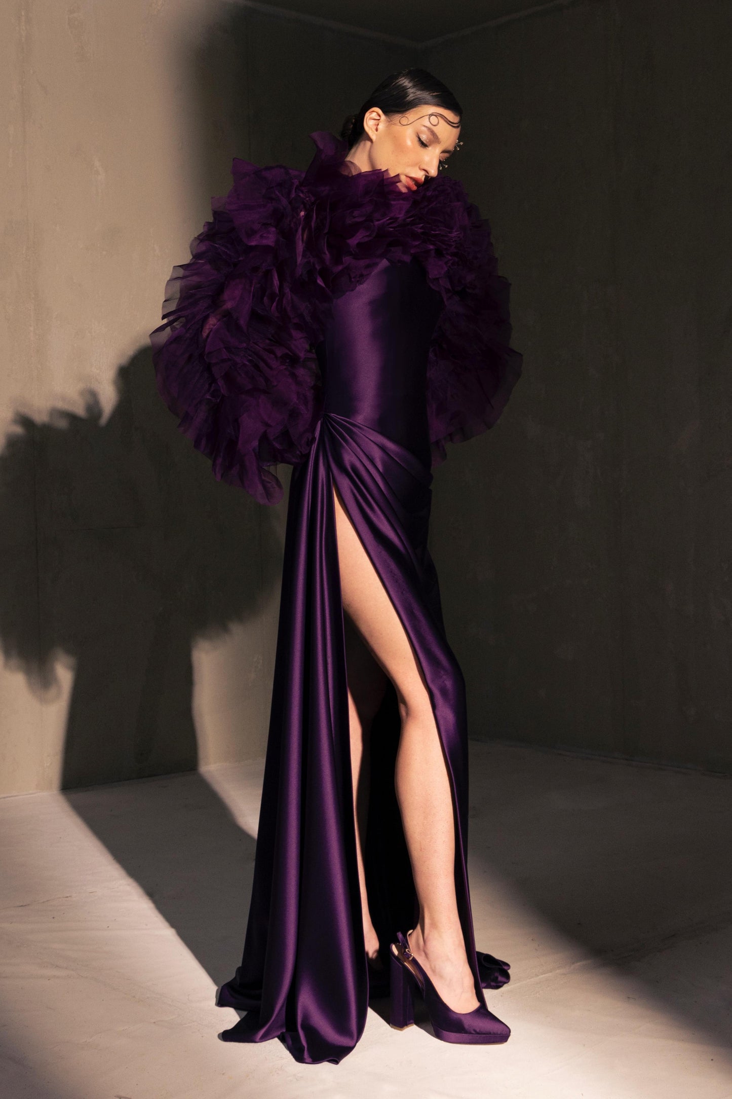 Ruffled Satin Gown
