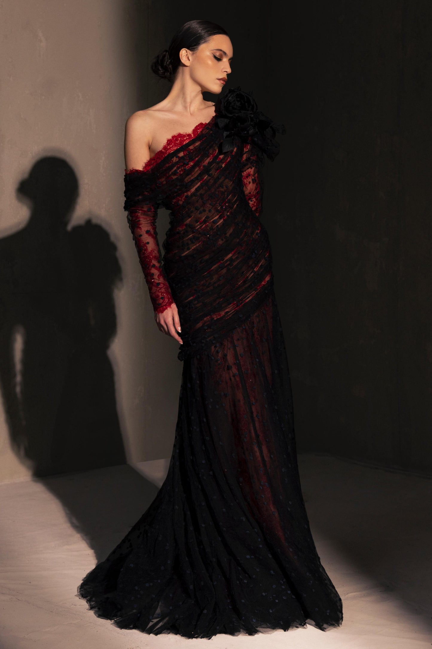 One-Shoulder Lace Gown