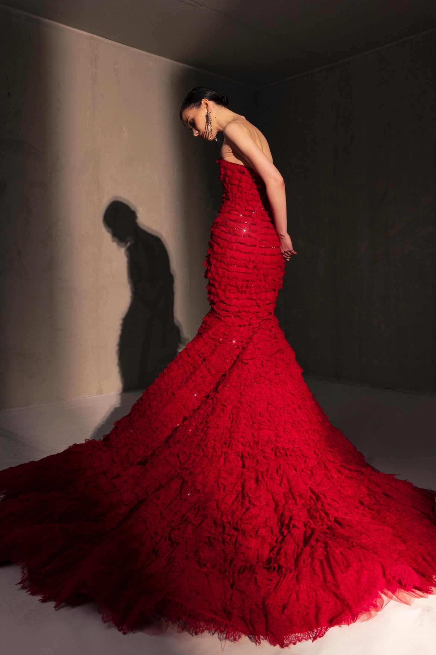 Strapless Ruffled Mermaid Gown