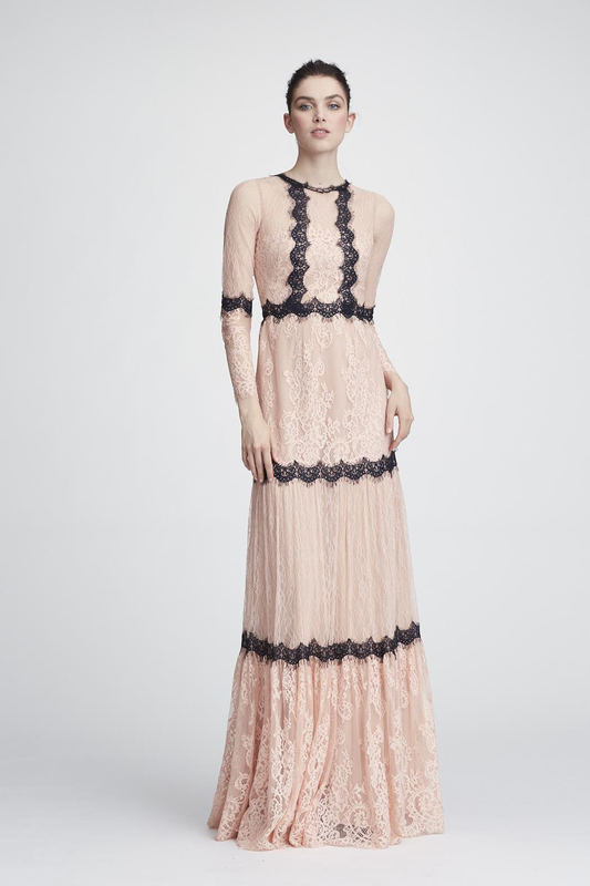 Long Sleeve Mixed Lace Gown