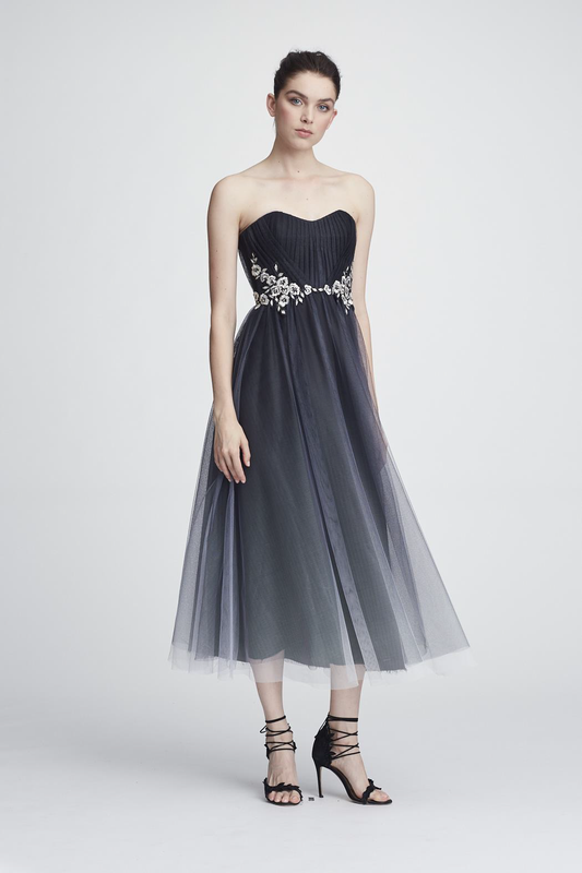 Strapless Ombre Tulle Midi-Tea Dress