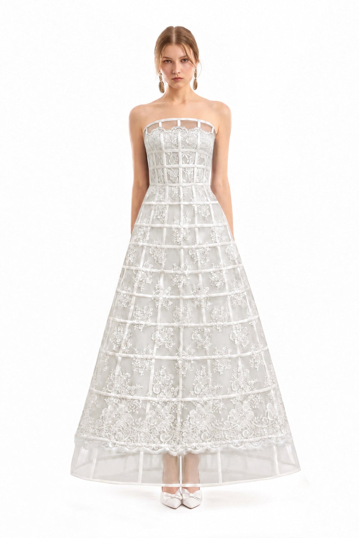 Caged Long Dress - Ivory/White