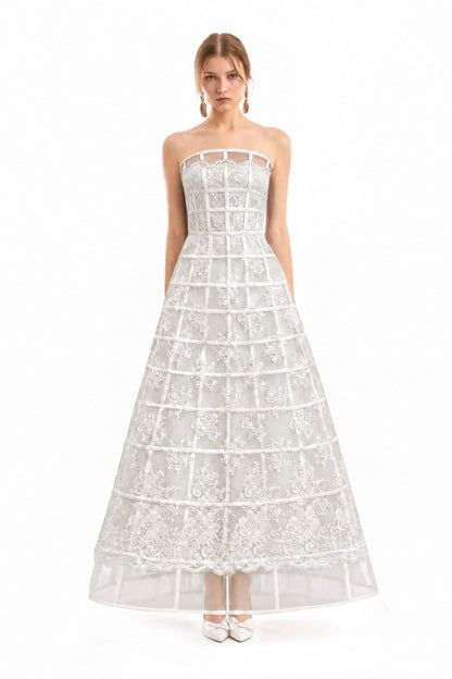 Caged Long Dress - Ivory/White