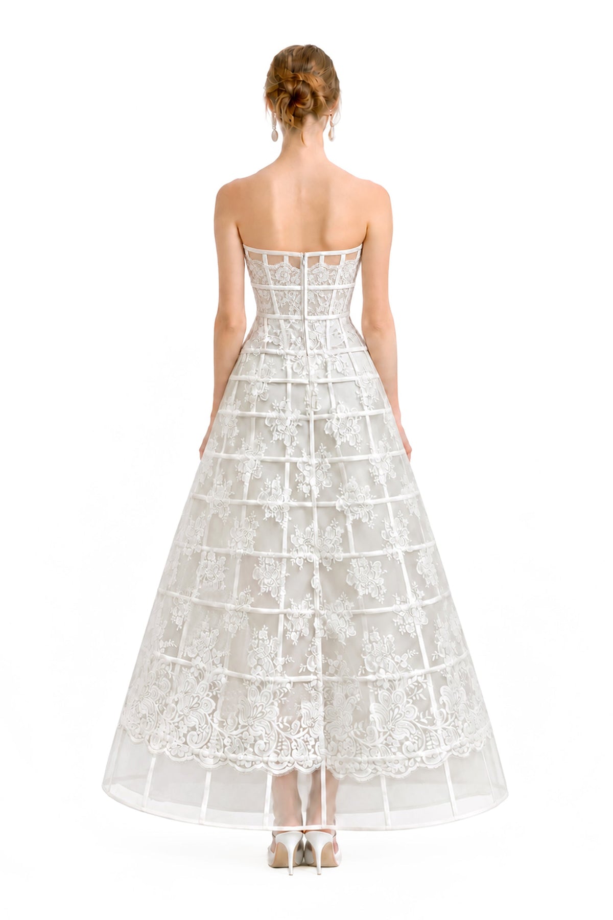 Caged Long Dress - Ivory/White