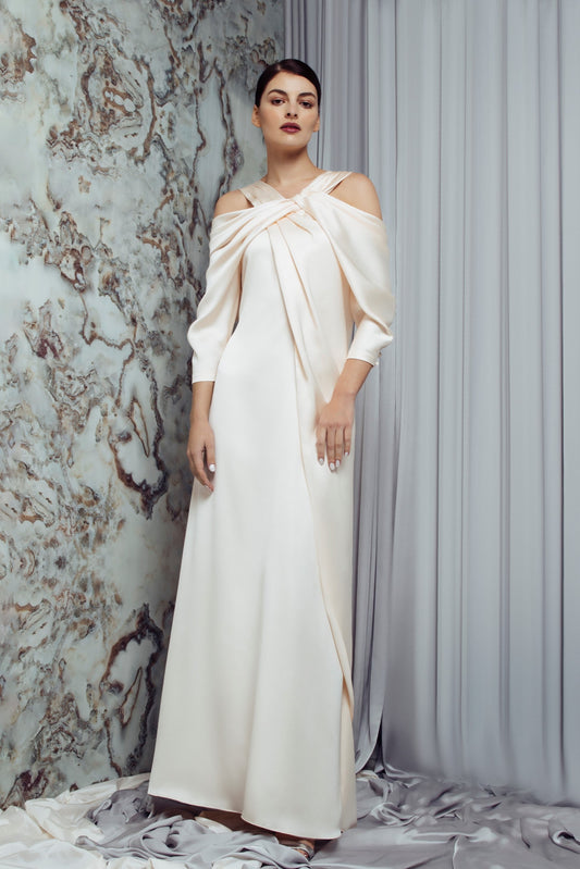 Hanna Draped Sleeve Overlap Gown
