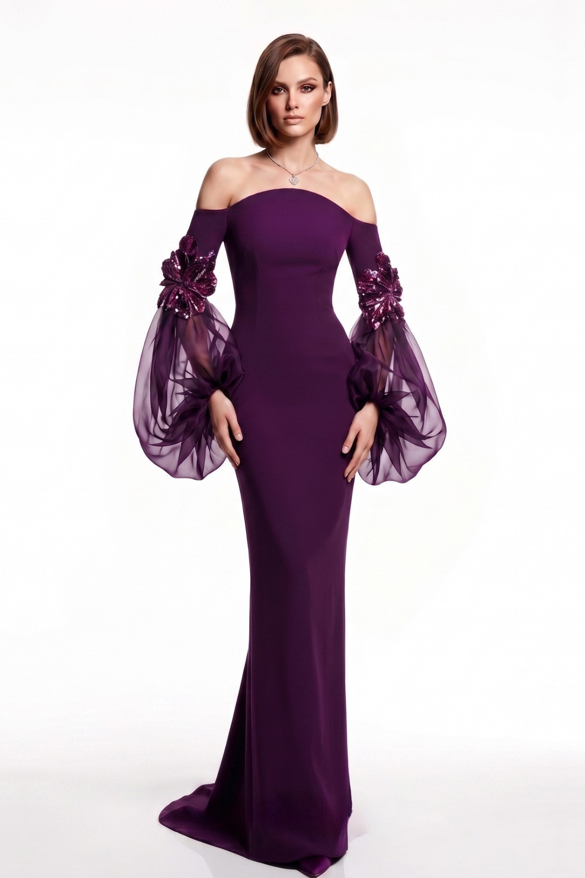 Off-Shoulder Puff Sleeve Gown