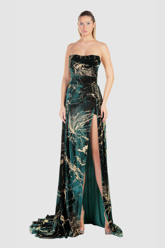 Strapless Velvet Marble Gown
