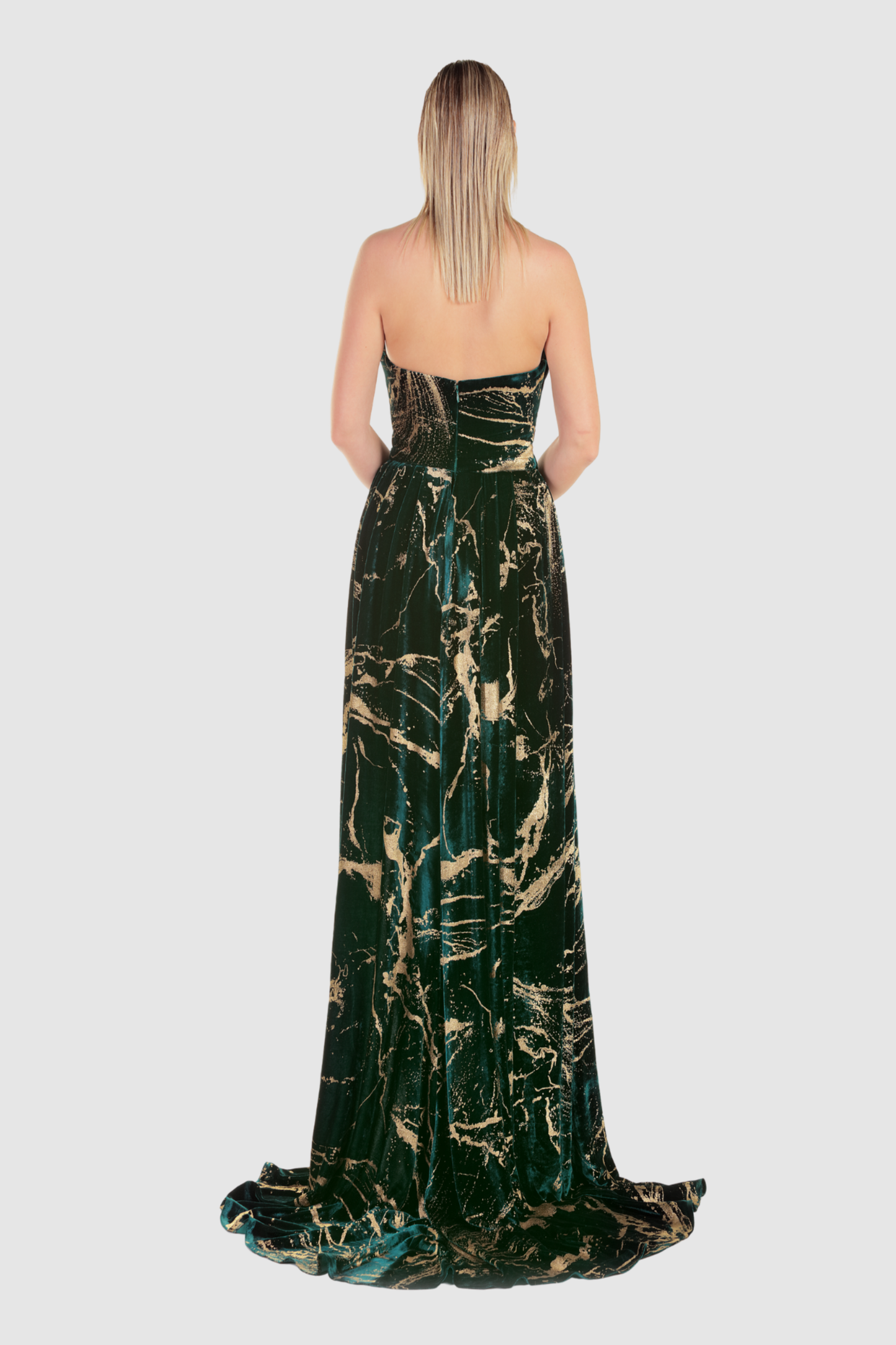 Strapless Velvet Marble Gown
