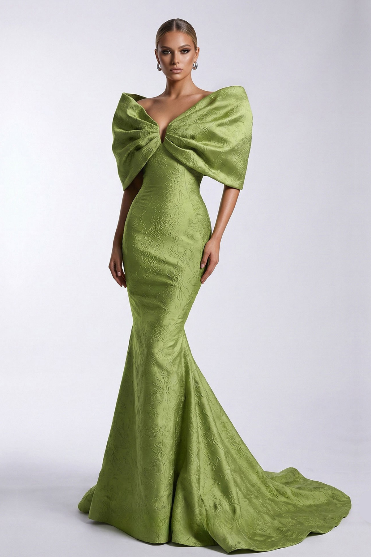 Embroidered Bow Mermaid Gown