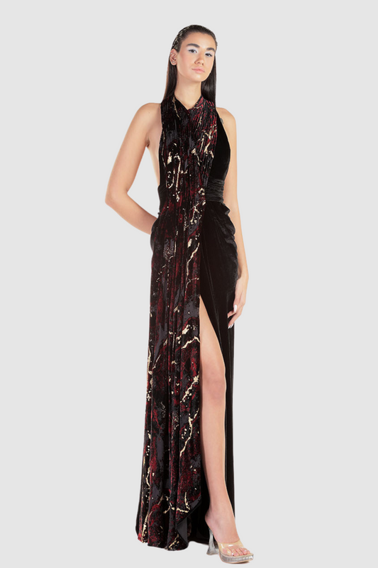 Velvet Halter-Neck Gown