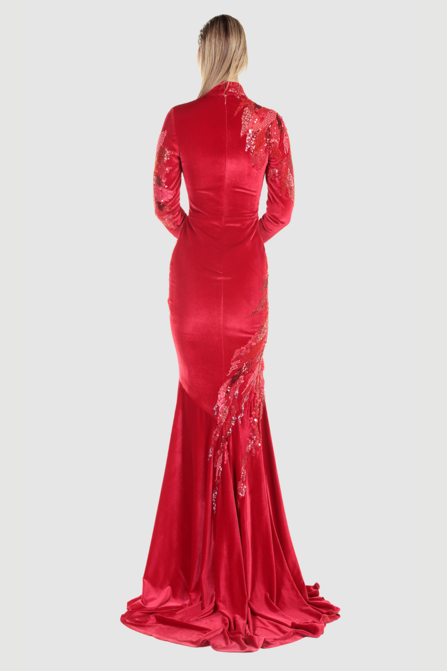 Red Velvet Long Sleeve Gown