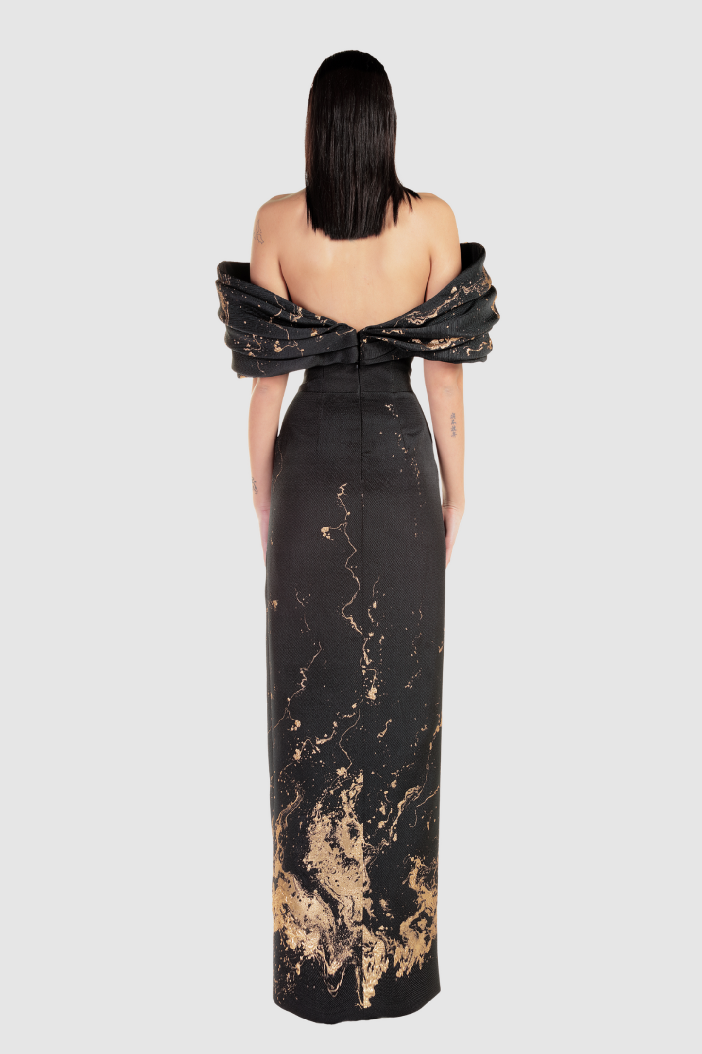 Off-Shoulder Marble Column Gown