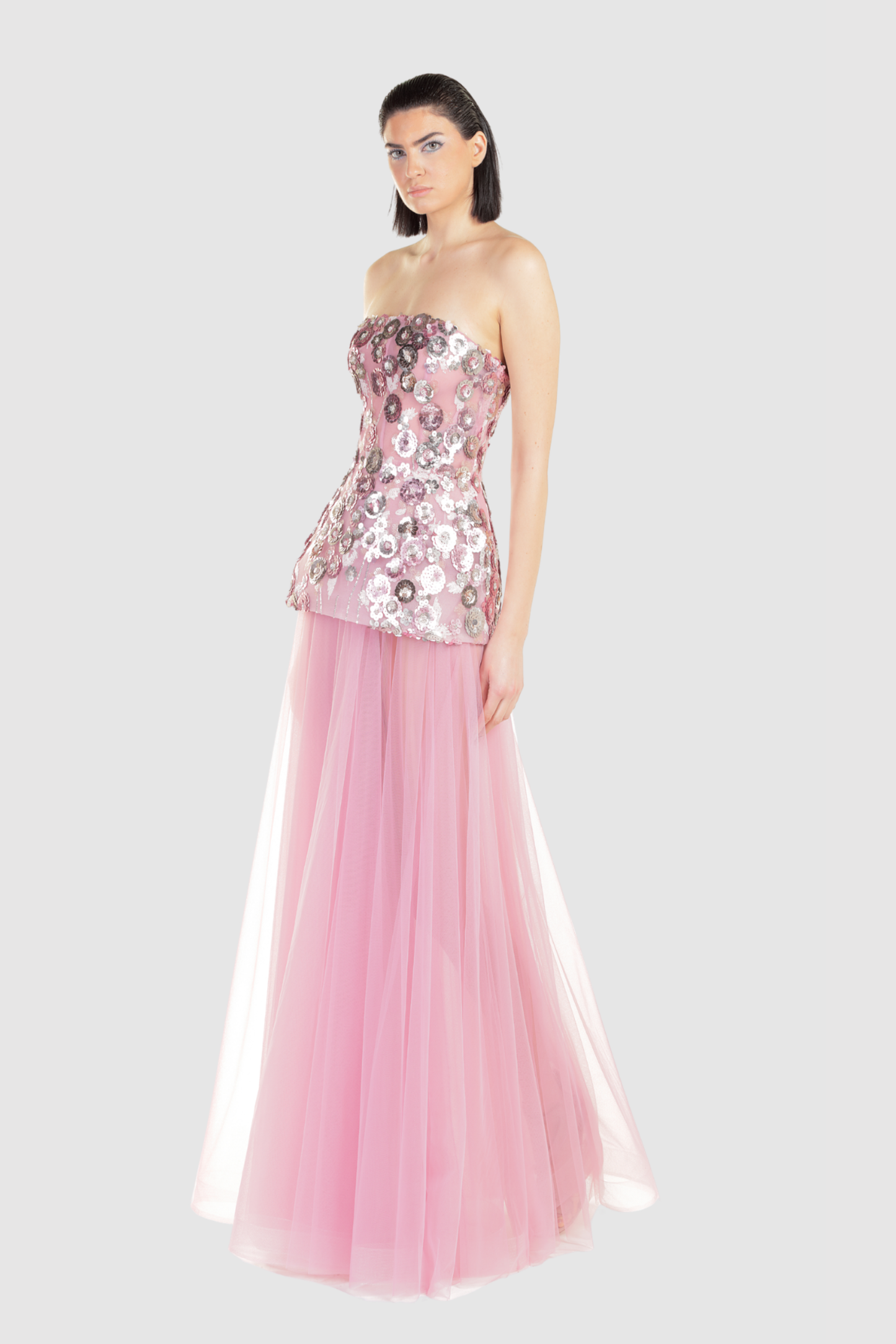 Strapless Lace and Tulle Gown
