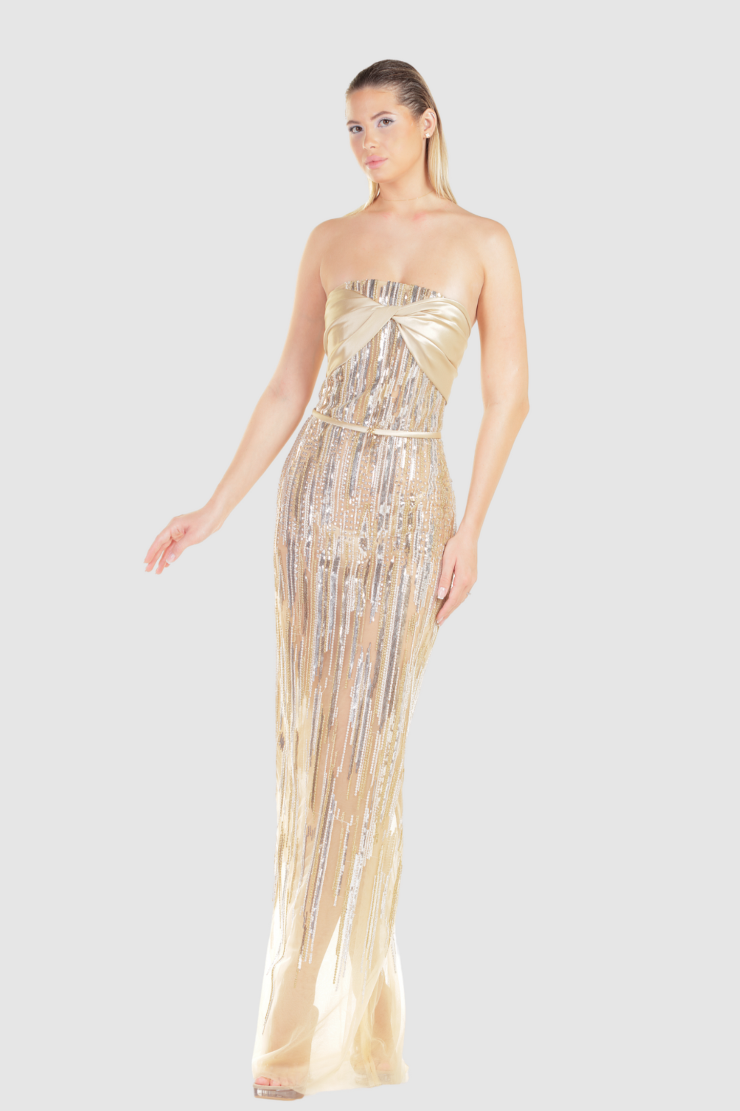Strapless Sequined Column Gown