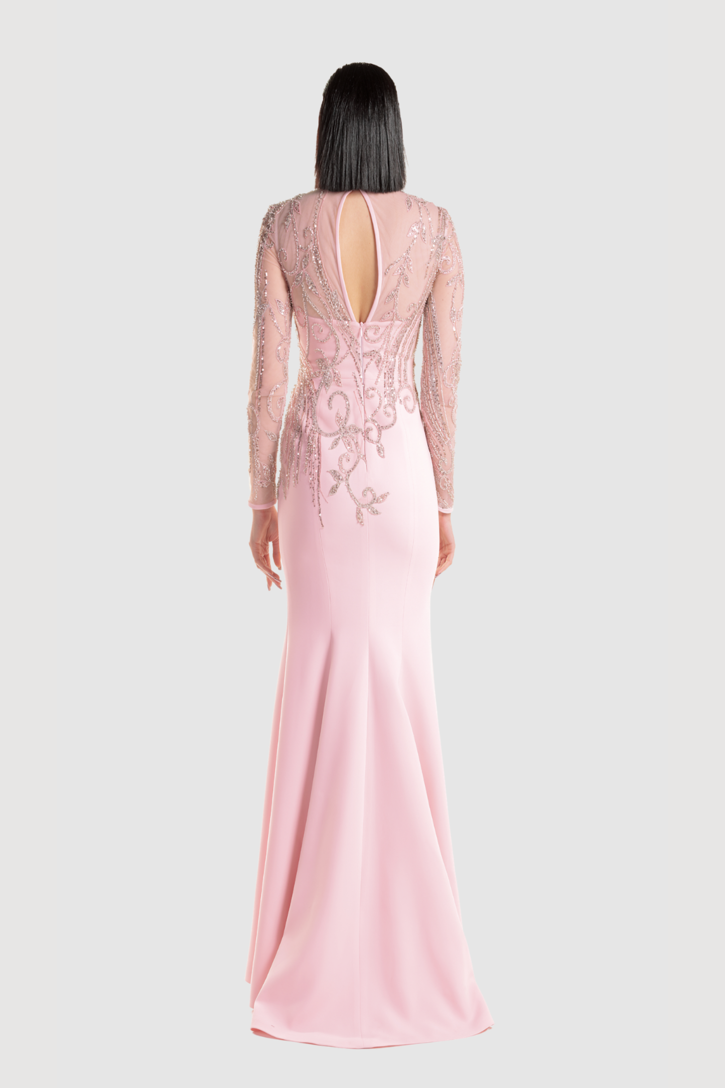 Pink Crepe Beaded Mermaid Gown