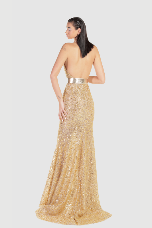 Gold Sleeveless Sequin Gown