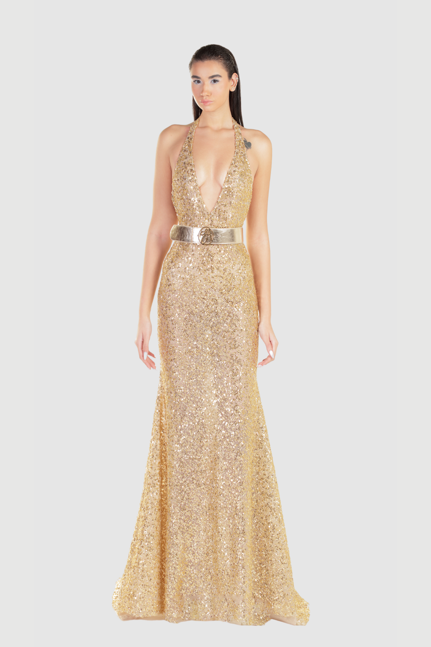 Gold Sleeveless Sequin Gown