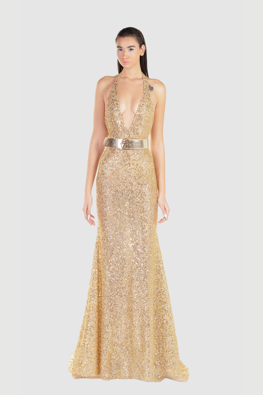 Gold Sleeveless Sequin Gown