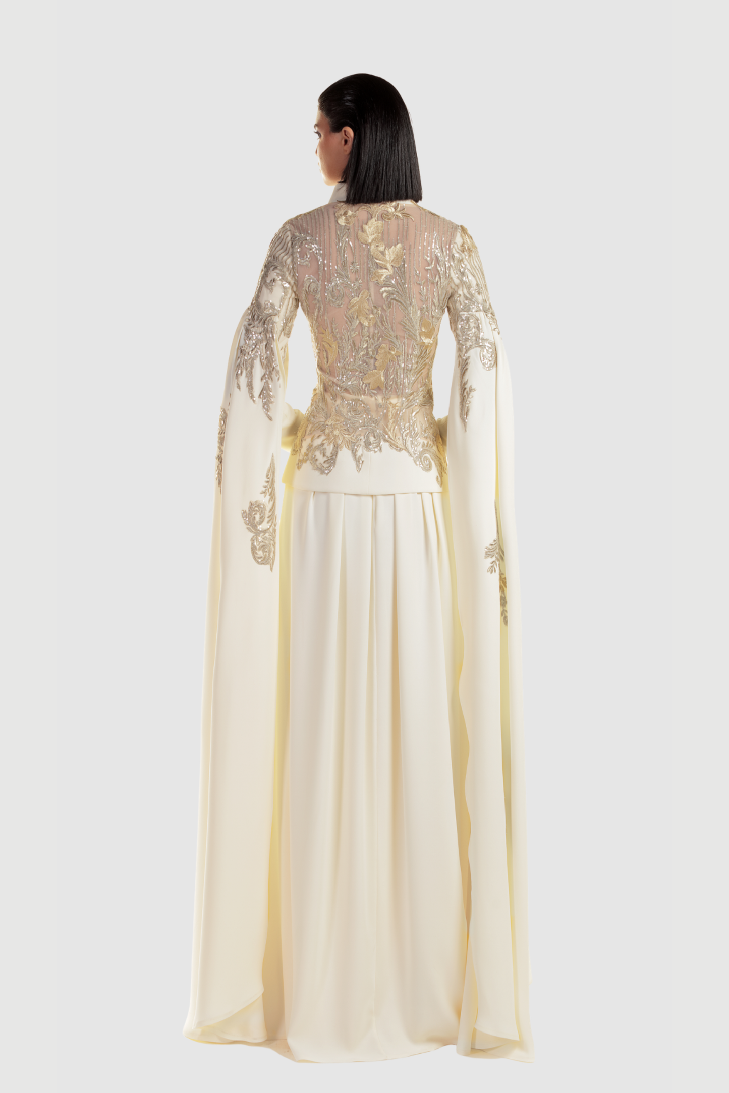 Crepe Two-Piece Embroidered Gown