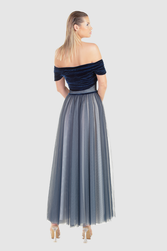 Pleated Off-Shoulder Midi Dress