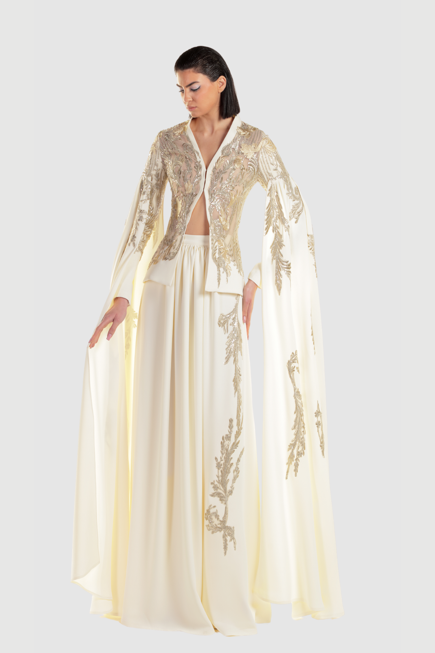 Crepe Two-Piece Embroidered Gown