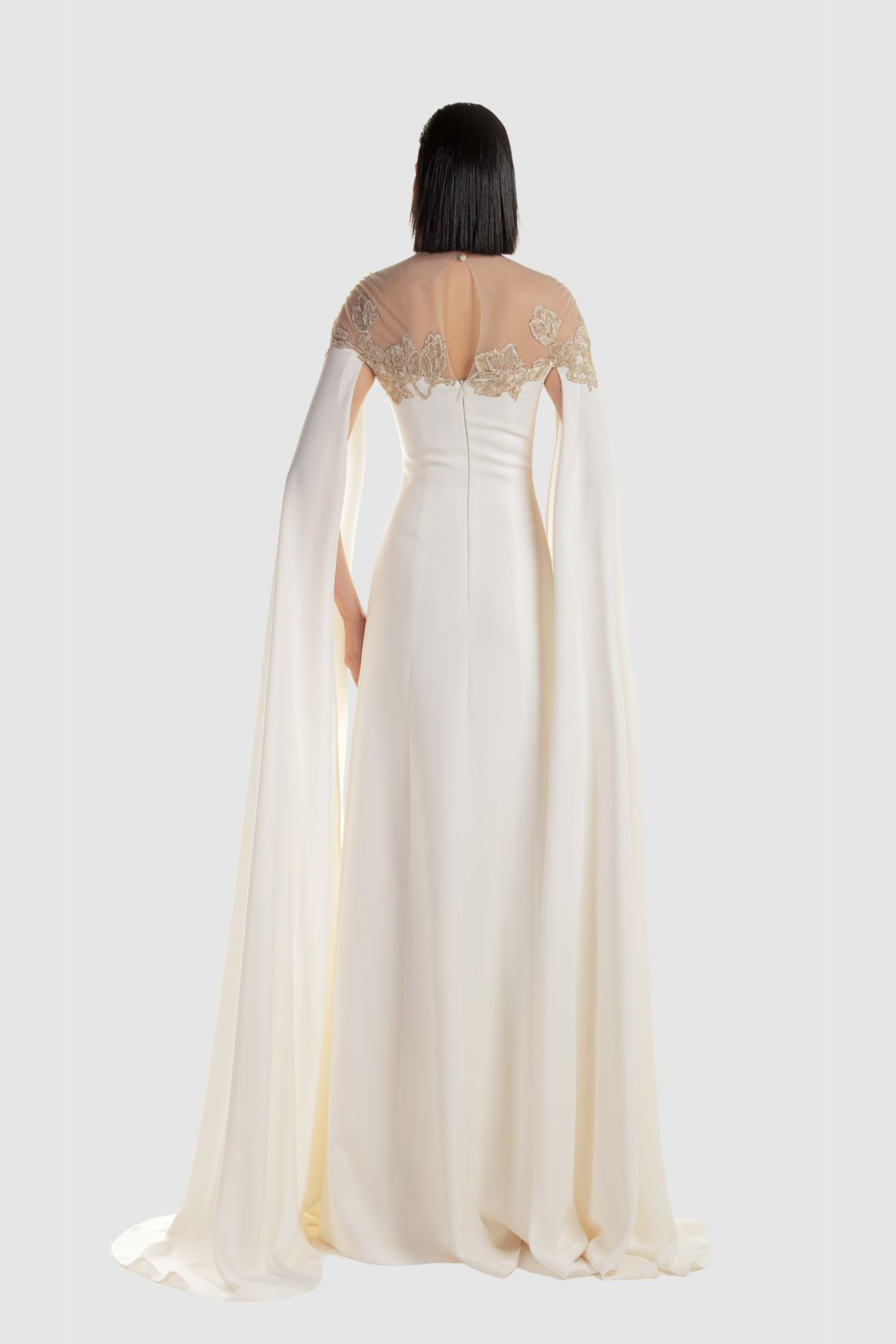 White Crepe Cape Sleeve Gown