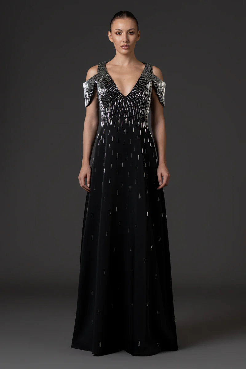 V-Neck Black Scuba Crêpe Dress