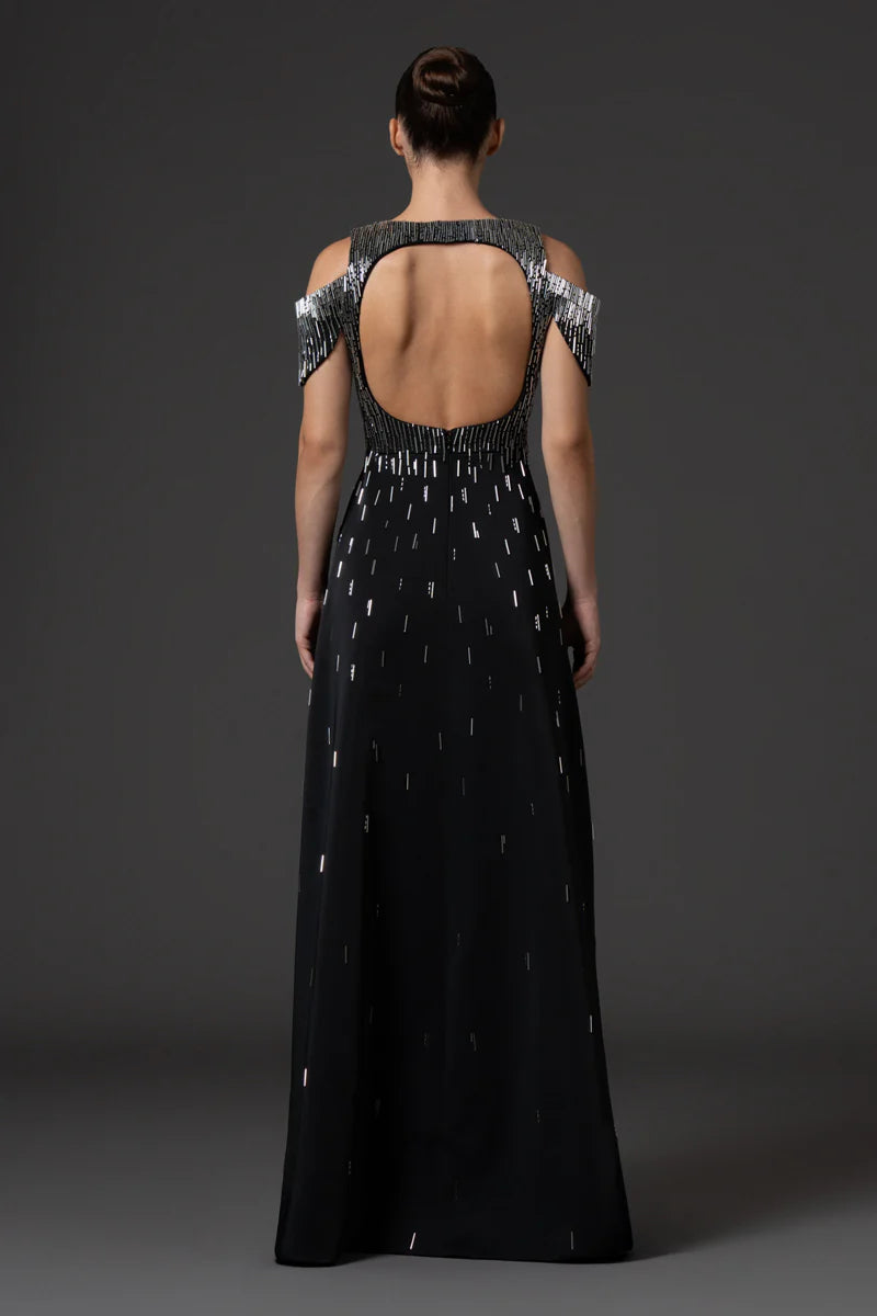 V-Neck Black Scuba Crêpe Dress